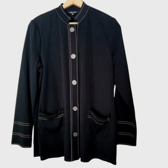 Misook Sweaters - Womens Exclusively misook Classic Black Sweater Cardigan Contrast Stitch Medium